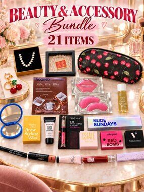 21-Piece Beauty & Makeup Bundle | Skincare, Jewelry, Cosmetics & Accessories